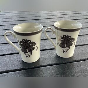 Vintage Mikasa “Happy Bells” Silver & Black Christmas Two Cups Fine China L3274